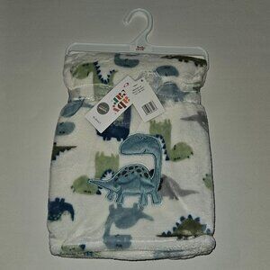 NEW Baby Gear Blue Green Dinosaur White Fleece Baby Blanket Lovey 30" x 40"